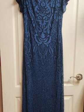Pisarro Nights Elegant Navy Blue Beaded Evening Dress - Women